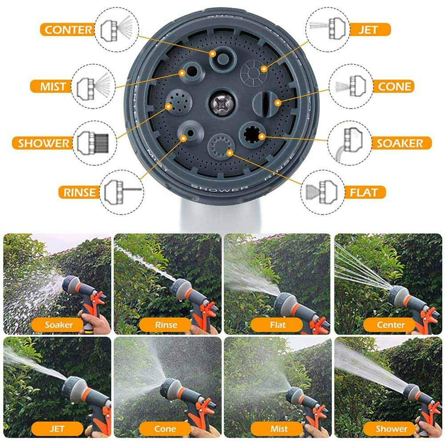 Sevenlady Hose Nozzles for Lawn & Garden, Heavy-Duty Multi-Function Water Hose Nozzle, 8 Spray Patterns for Watering Plants, Cleaning Cars, Showering Pets